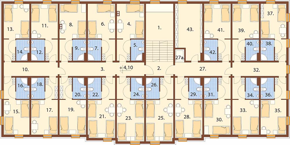 Projekt hotelu LK-74 - rzut pierwszego piętra